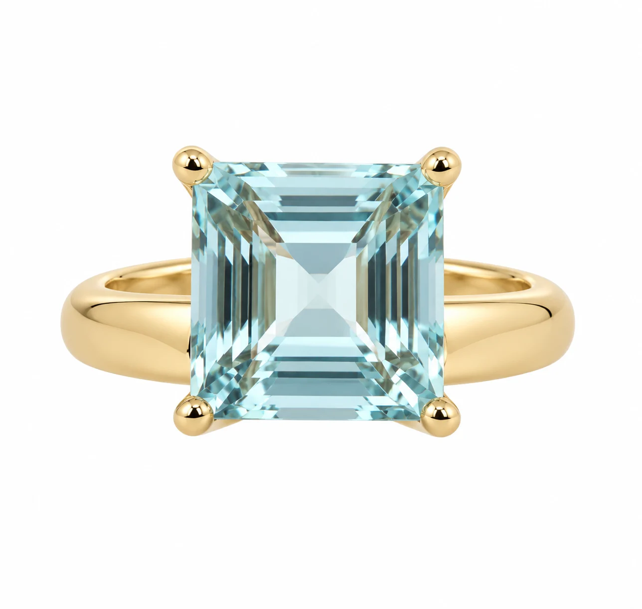 14KT.RING BLÅ AQUAMARINE 12X12MM guldsmykke halskæde fra Smykkekæden.dk
