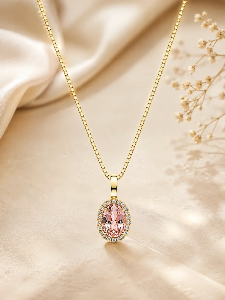 14 Kt Guld Vedh. M/24 x 0,08 LAB/Oval Pink S guldsmykke fra Smykkekæden.dk